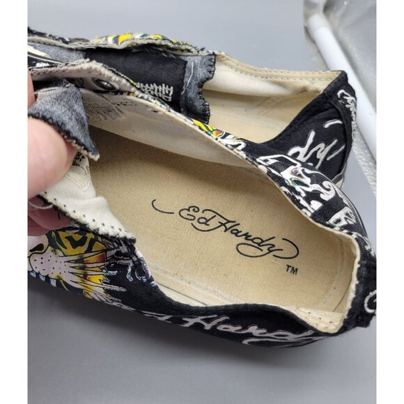 Vintage Don Ed Hardy women's size 7 yellow tiger canvas slip on shoes S1 - Picture 10 of 11